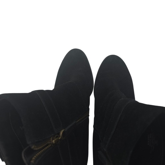 Ralph Lauren RLL Black Suede Block Heel Ankle Boots Gilda 8B Y2K Moto Strap - Picture 10 of 13